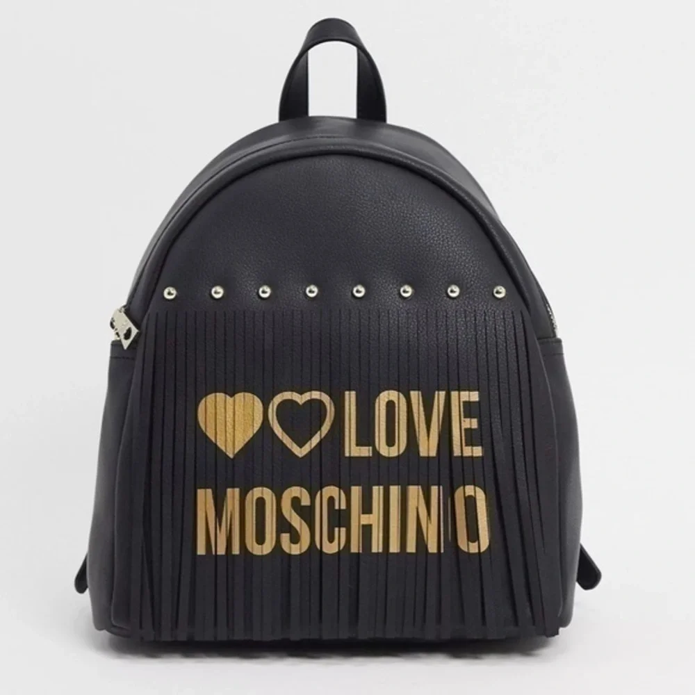 LOVE  MOSCHINO Black logo and fringe backpack